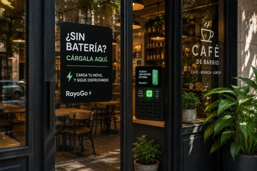 Establecimiento con servicio de baterías portátiles RayoGo